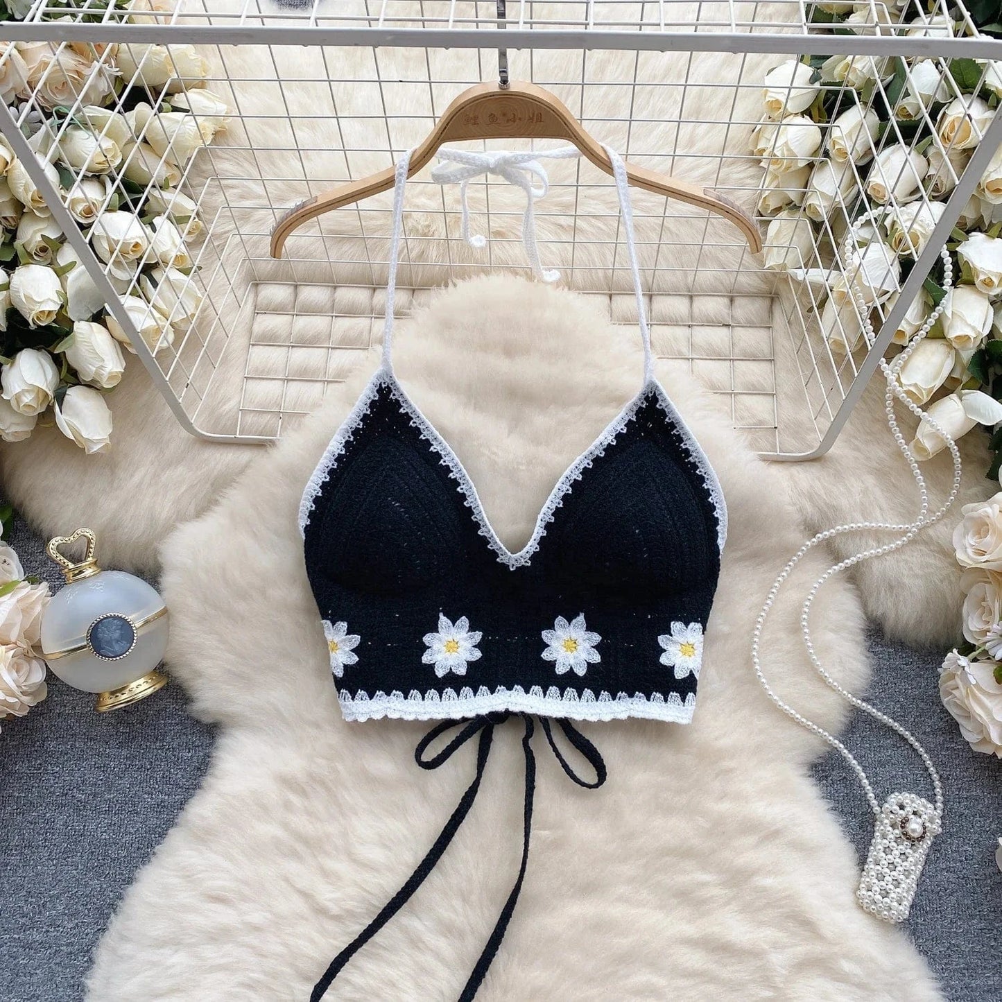 2024 New Arrival Off Shoulder Flower Decoration Women Top For Summer