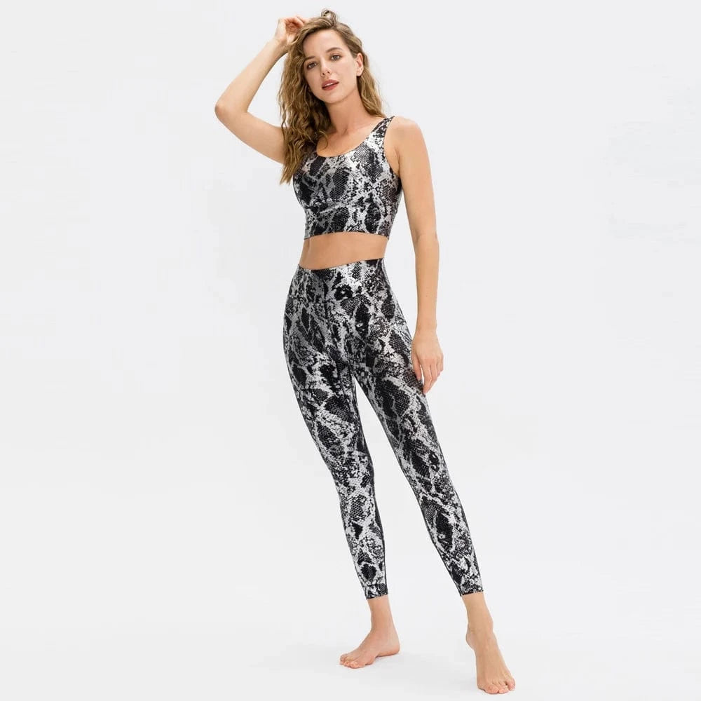 2024 New Arrival Snake Print High Quality 2 Piece Leggings Women Yoga Wear Sports Bra Gym Fitness Sets