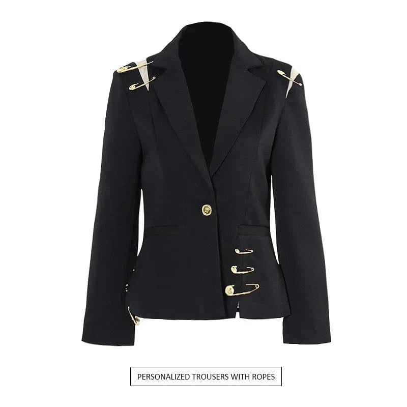 2024 New Arrival Spring Fashion Shoulder Mesh Patchwork Pin Women Blazer
