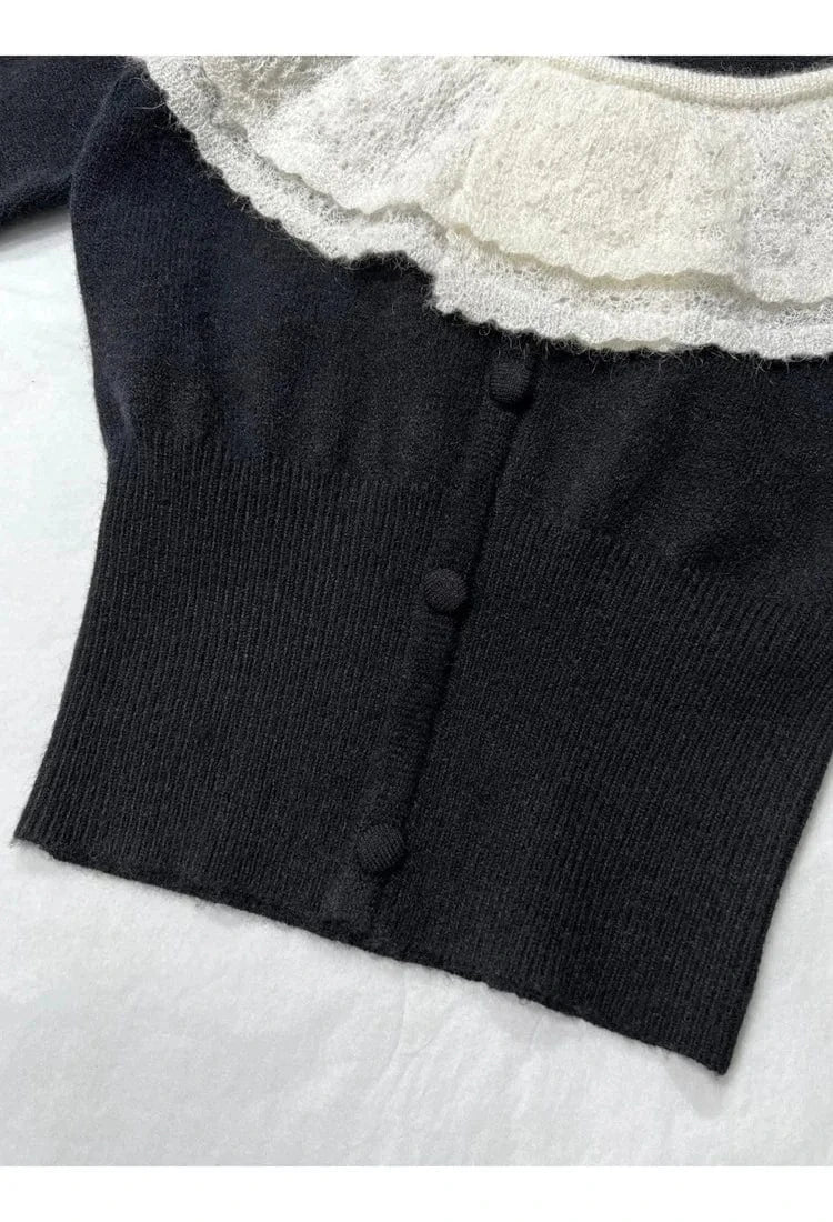 2024 New Arrival Spring Peter Pan Collar Single-breaseted Long Sleeve Sweater Knitted Short Crop Top Cardigan