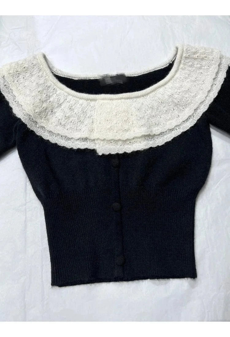 2024 New Arrival Spring Peter Pan Collar Single-breaseted Long Sleeve Sweater Knitted Short Crop Top Cardigan