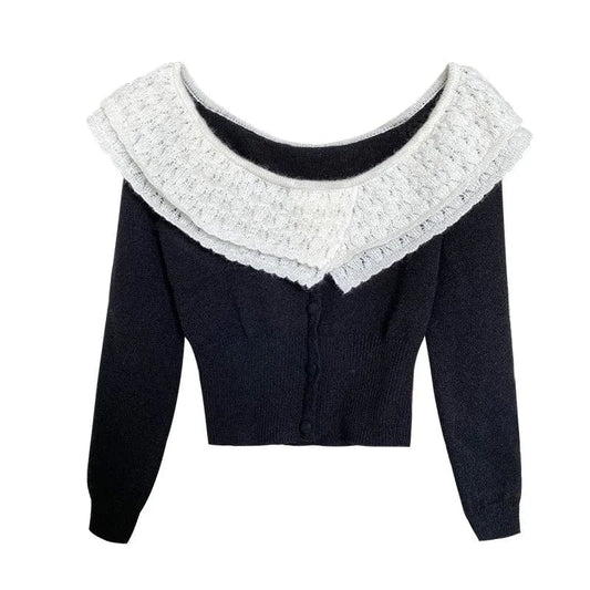 2024 New Arrival Spring Peter Pan Collar Single-breaseted Long Sleeve Sweater Knitted Short Crop Top Cardigan