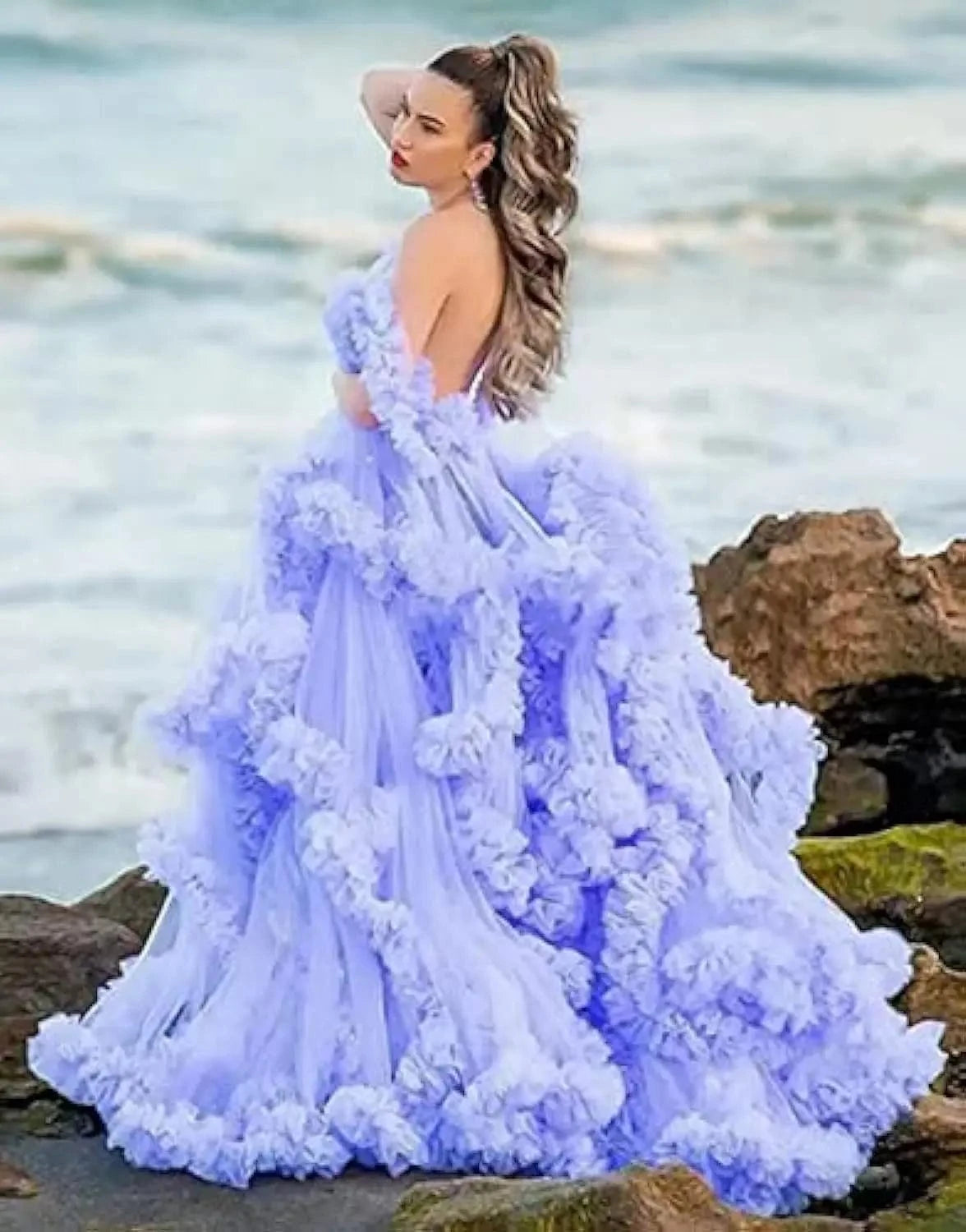 2024 new arrival Tiered Ruffle Photography Off Shoulder Maternity Pregnancy Dress Women Fluffy Tulle Dresses for Baby Shower