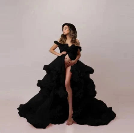 2024 new arrival Tiered Ruffle Photography Off Shoulder Maternity Pregnancy Dress Women Fluffy Tulle Dresses for Baby Shower