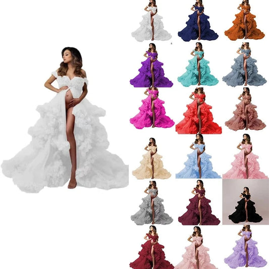 2024 new arrival Tiered Ruffle Photography Off Shoulder Maternity Pregnancy Dress Women Fluffy Tulle Dresses for Baby Shower
