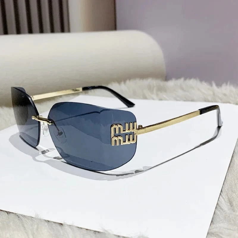 2024 New Arrival Trendy Gold Metal  conjoined rectangular  Sun glasses Y2K  Wholesale fashion rimless Sunglasses