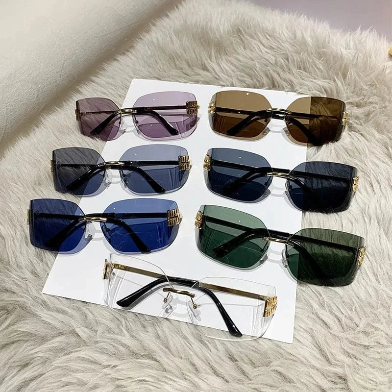 2024 New Arrival Trendy Gold Metal  conjoined rectangular  Sun glasses Y2K  Wholesale fashion rimless Sunglasses