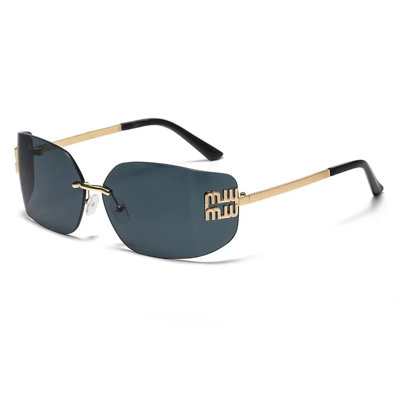 2024 New Arrival Trendy Gold Metal  conjoined rectangular  Sun glasses Y2K  Wholesale fashion rimless Sunglasses