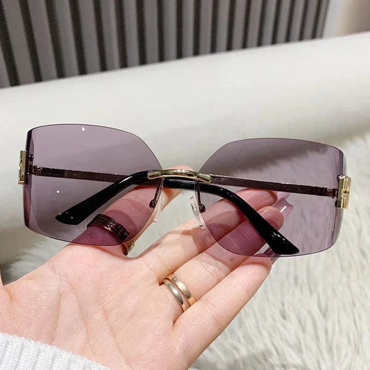 2024 New Arrival Trendy Gold Metal  conjoined rectangular  Sun glasses Y2K  Wholesale fashion rimless Sunglasses