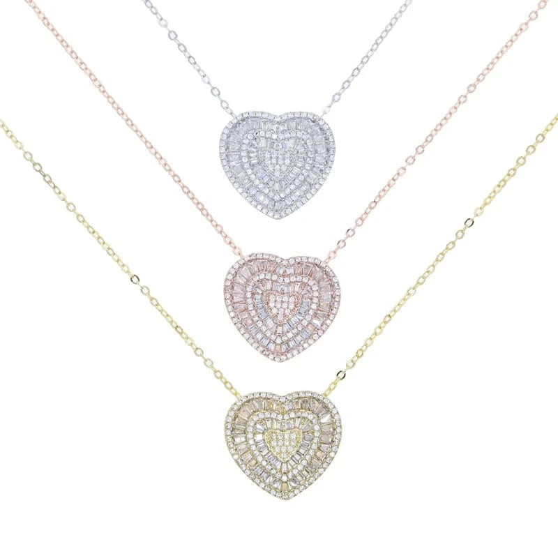 2024 New Arrival Valentine's Day Gift Bling Fashion Women Jewelry Micro Pave 5A Cubic Zirconia CZ Heart Charm Pendant Necklace