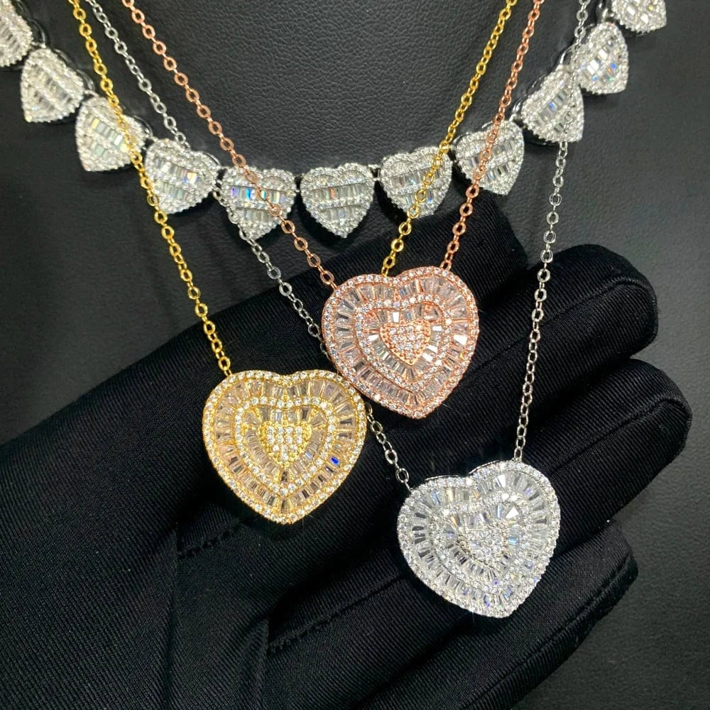 2024 New Arrival Valentine's Day Gift Bling Fashion Women Jewelry Micro Pave 5A Cubic Zirconia CZ Heart Charm Pendant Necklace