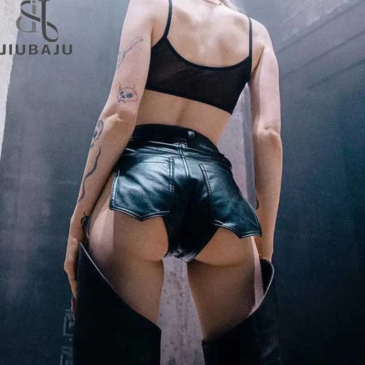 2024 New Arrival Women Pu Leather High Waist And Stretchy Black Sexy Booty Leather Short Pants