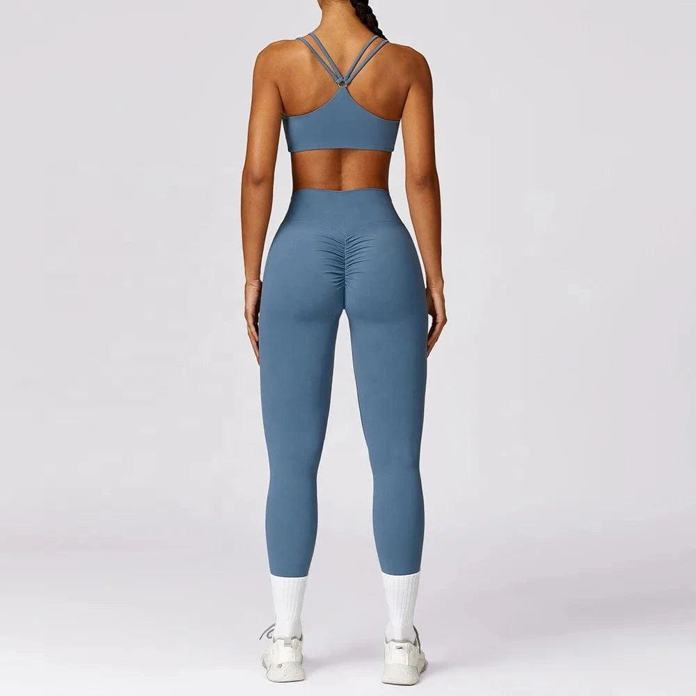 2024 New Arrival Yoga Sets Fitness Women Elastic Breathable Scrunch High Quality Push Up Workout Sets For Women