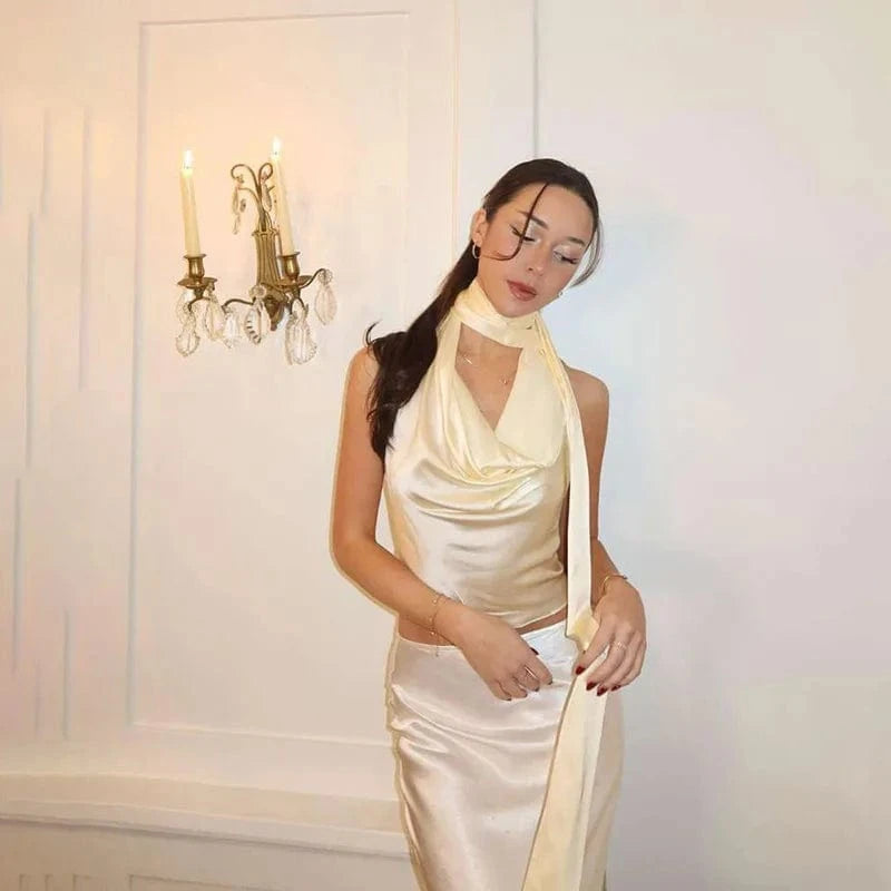 2024 New Arrivals 2 Piece Set Crop Tops+maxi Skirt Women's Sets Backless Solid Women's Sets