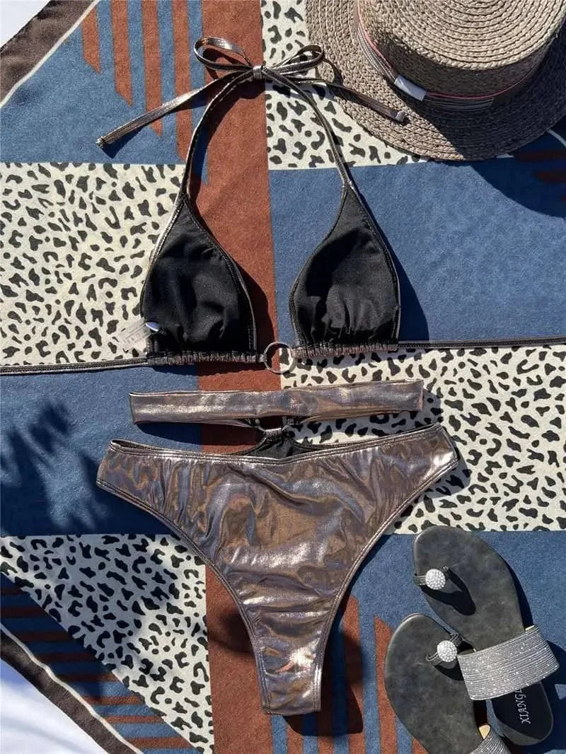 2024 New Arrivals Bikini Ring Linked Swimwear Women Sexy Strings Cross Bikini Sexy Push Up Swimsuit Bandage Beach Bathing Suits