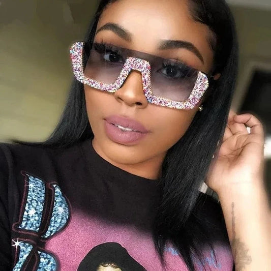 2024 New Arrivals Bling Studded High Quality Glitter Luxury Designer Sun Glasses Shades Rhinestone Square Sunglasses For Woman
