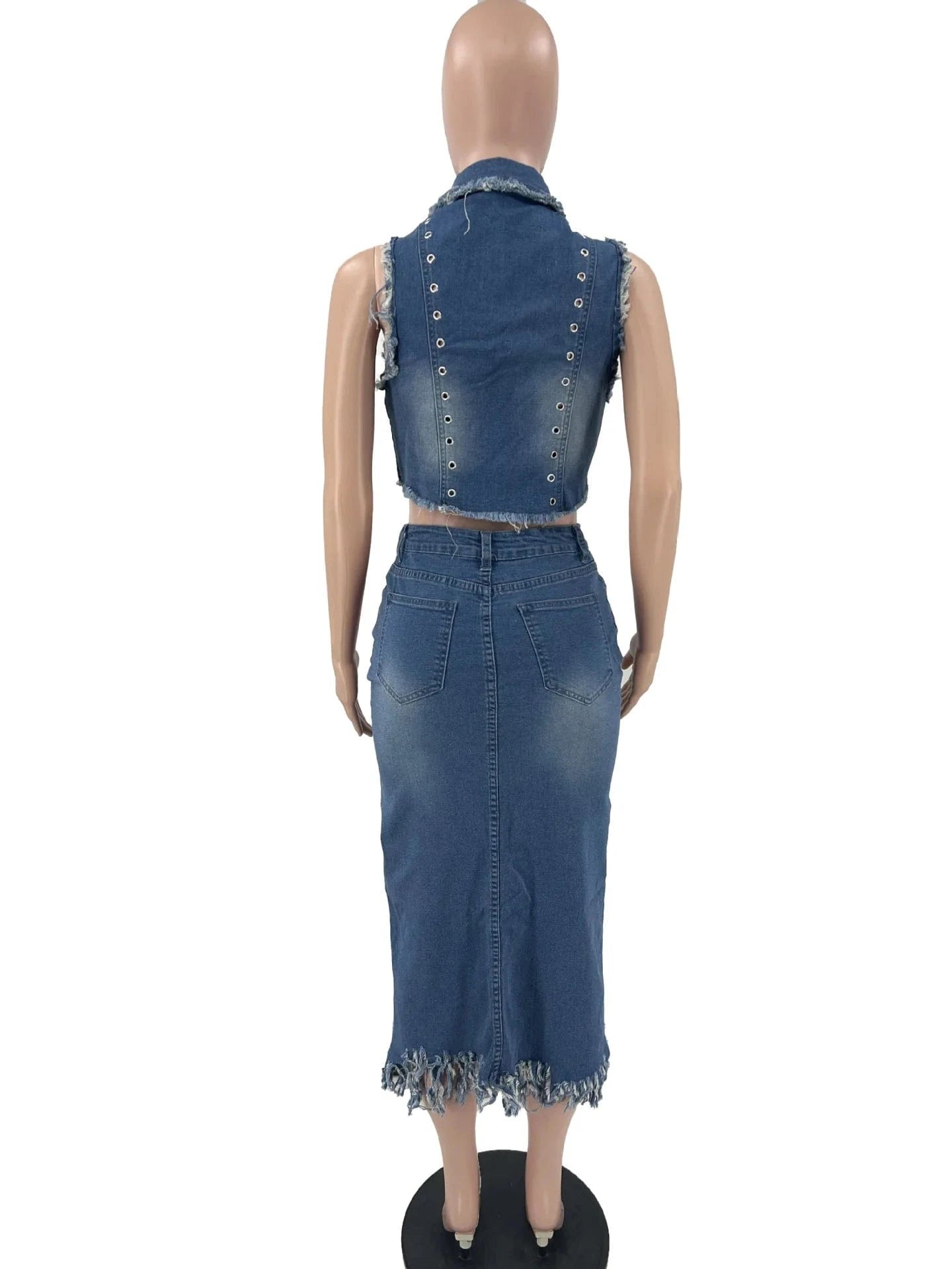 2024 new arrivals boutique S-2XL denim jeans 2 piece midi skirt and top set for women