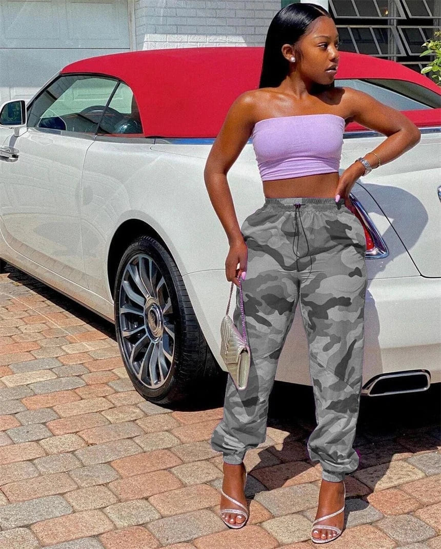 2024 new arrivals high quality female women camouflage print elastic high waist cargo pants y2k print track pants for women