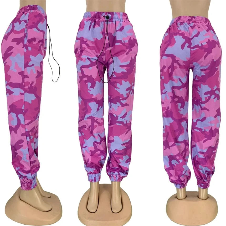 2024 new arrivals high quality female women camouflage print elastic high waist cargo pants y2k print track pants for women