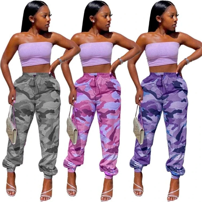 2024 new arrivals high quality female women camouflage print elastic high waist cargo pants y2k print track pants for women