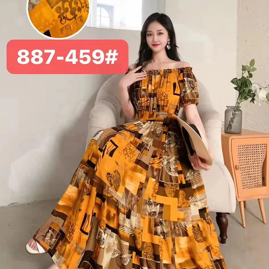 2024 New arrivals lady casual dress stylish printing Off shoulder sexy floral maxi dress summer woman clothing dresses