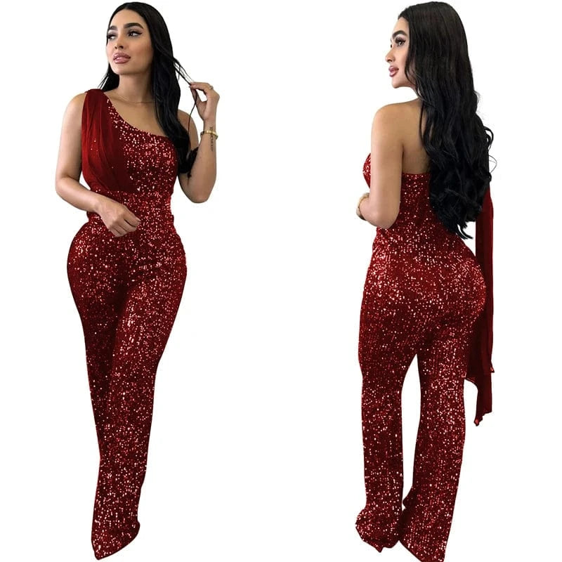 2024 new arrivals luxury women clothing sequin christmas evening party romper jumpsuit women bow boutique apparel clothes