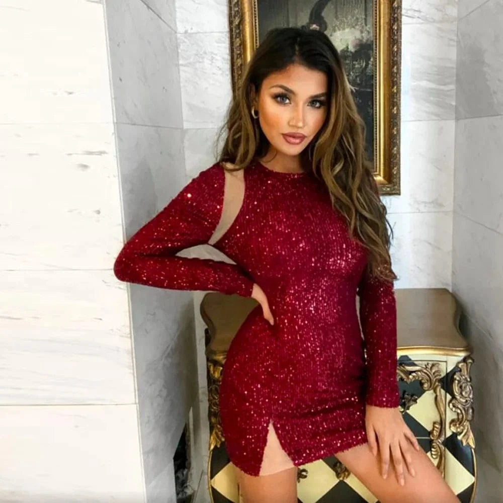 2024 new arrivals Sparkly Sequin Dress Long Sleeve Tightshort Dress Women Birthday Celebrate brand evening dress