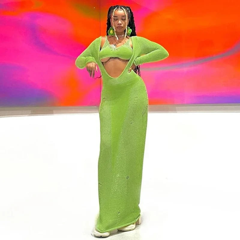 2024 new arrivals spring boutique knitted 2 piece maxi skirt and top set for women