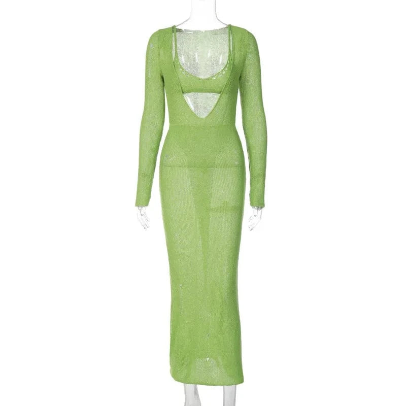 2024 new arrivals spring boutique knitted 2 piece maxi skirt and top set for women