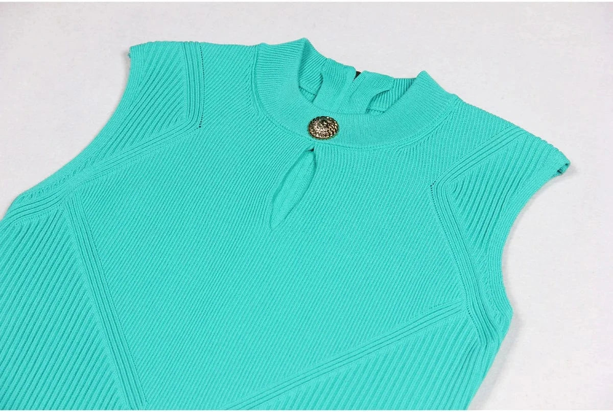 2024 new arrivals spring collection women stand collar sleeveless long casual knitted sweater dresses