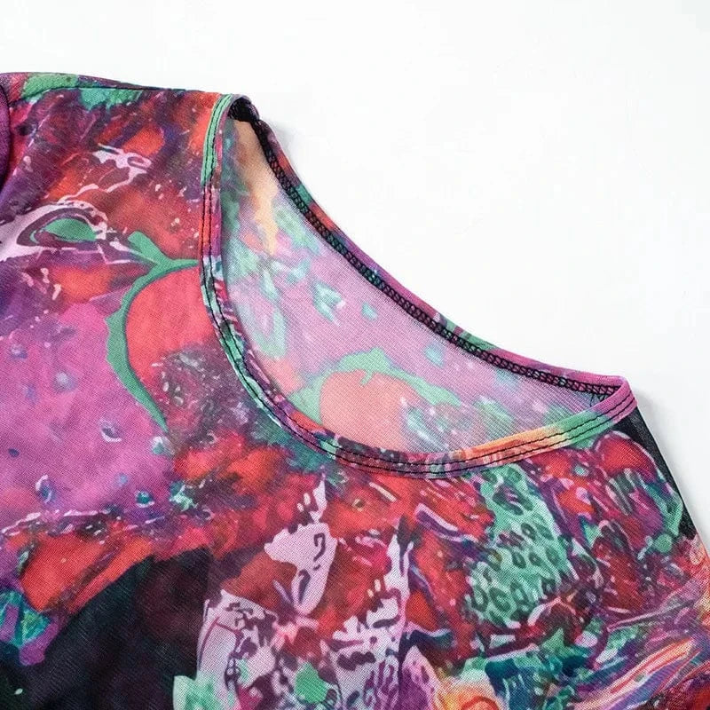 2024 new arrivals usa clothing summer digital print mesh long sleeve two piece pants set