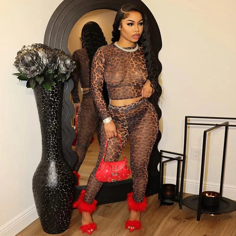 2024 new arrivals usa clothing summer digital print mesh long sleeve two piece pants set
