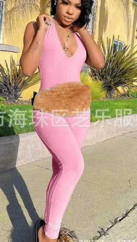 2024 New Arrivals Women One Piece Jumpsuits Bodycon V-Neck Sleeveless Jumpsuit Sexy Backless Women Romper