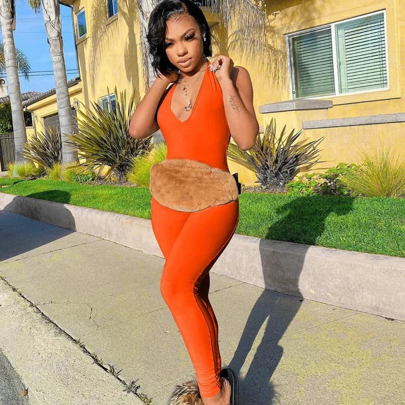 2024 New Arrivals Women One Piece Jumpsuits Bodycon V-Neck Sleeveless Jumpsuit Sexy Backless Women Romper