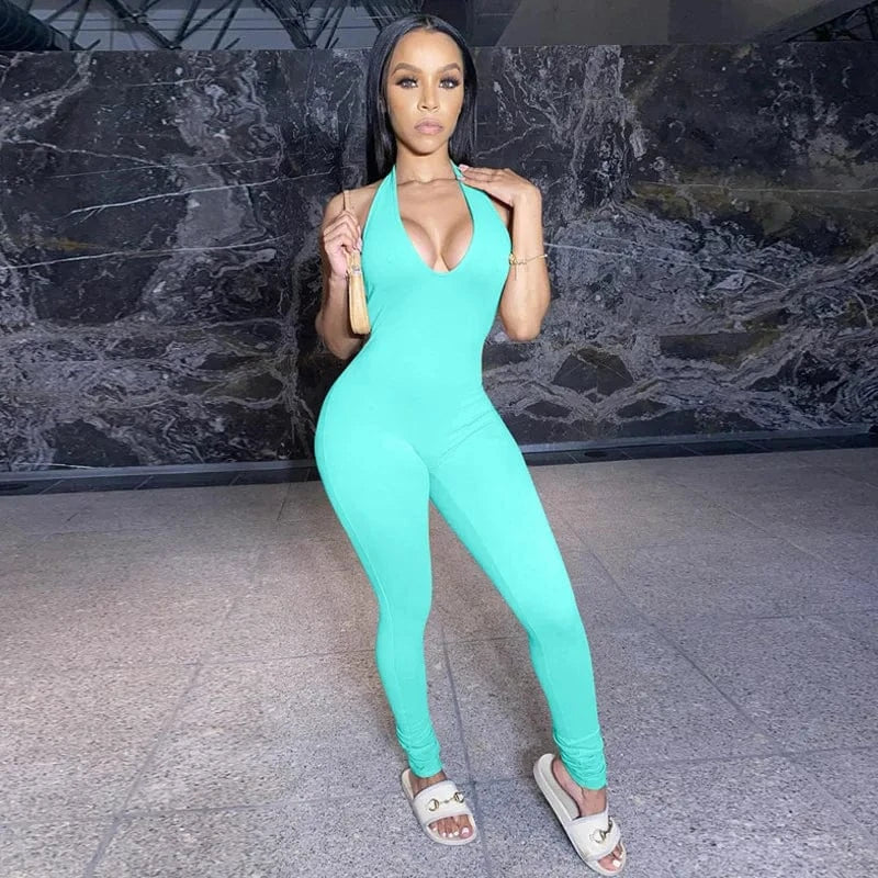2024 New Arrivals Women One Piece Jumpsuits Bodycon V-Neck Sleeveless Jumpsuit Sexy Backless Women Romper