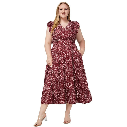2024 New Arrivals women's bohemia V-neck short-sleeved peplum print pocket dresses