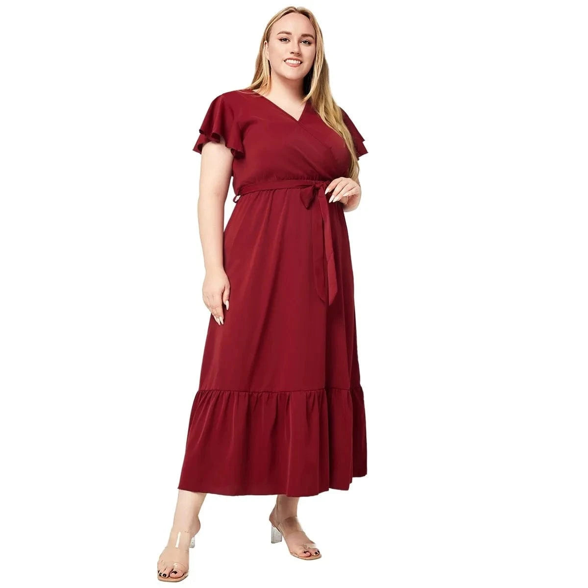 2024 New Arrivals women's solid color v-neck short-sleeved lace-up dresses