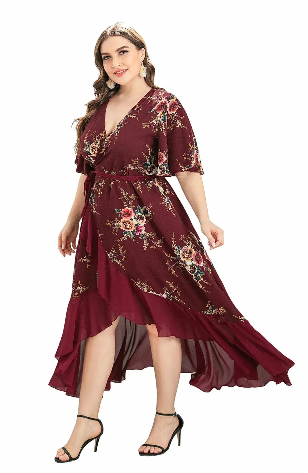 2024 New Arrivals women's v-neck ruffled irregular print dress