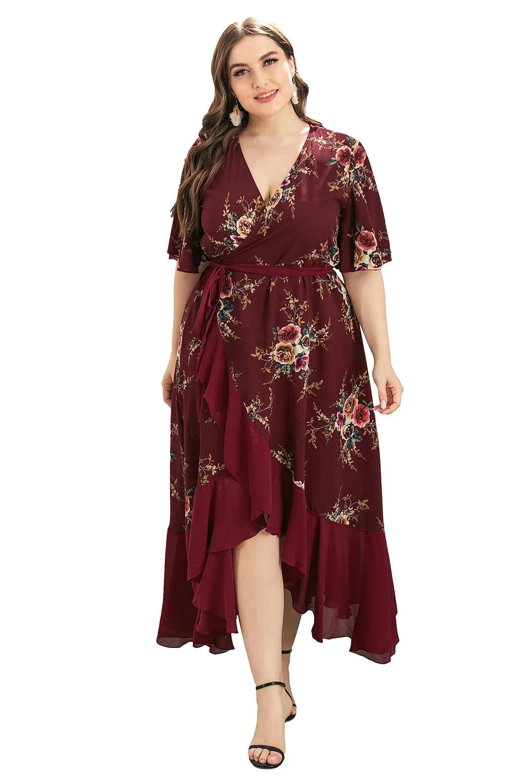 2024 New Arrivals women's v-neck ruffled irregular print dress