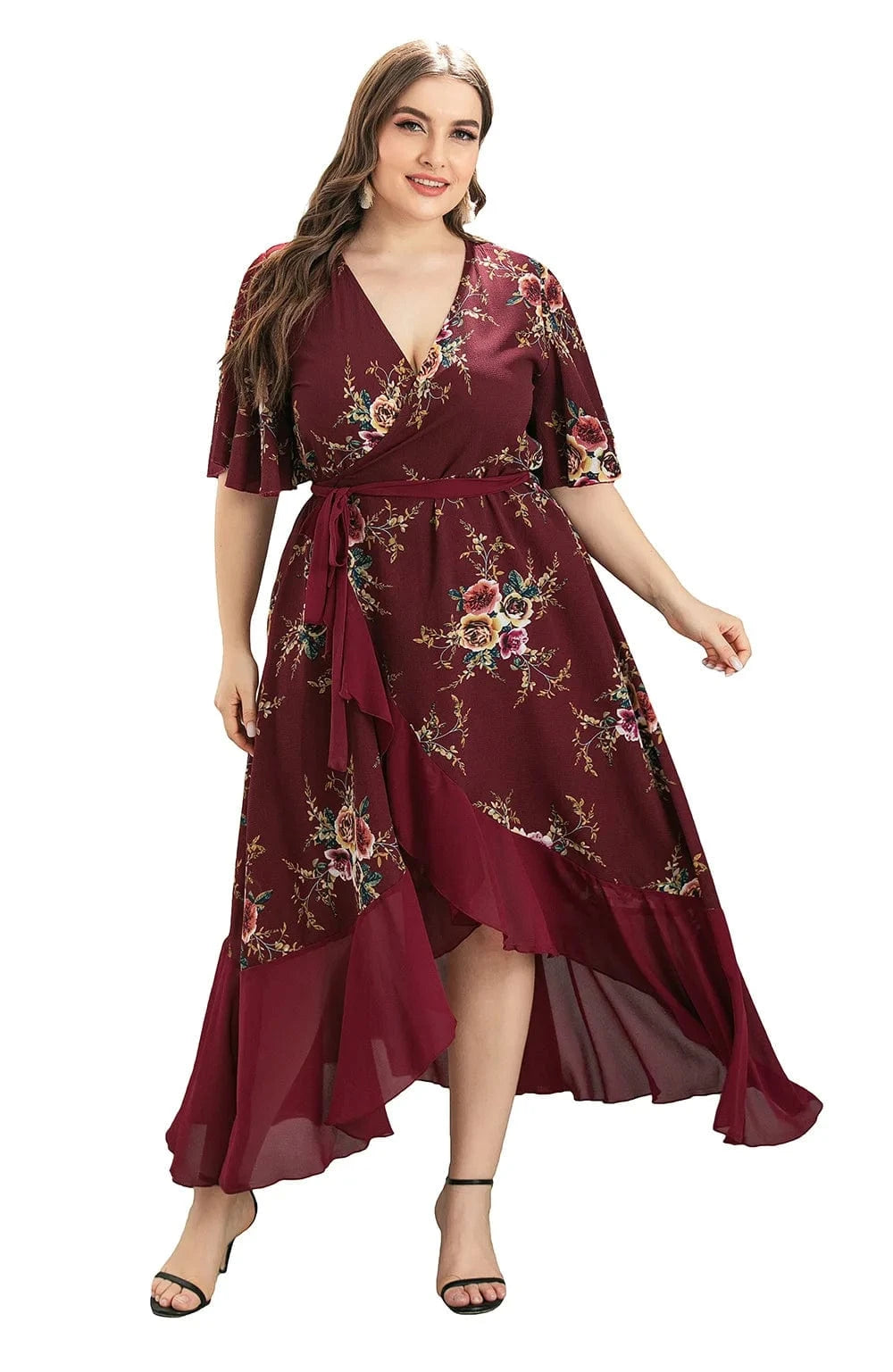 2024 New Arrivals women's v-neck ruffled irregular print dress