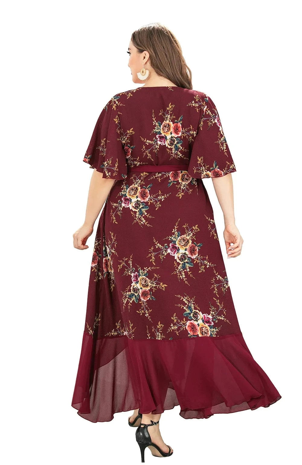 2024 New Arrivals women's v-neck ruffled irregular print dress