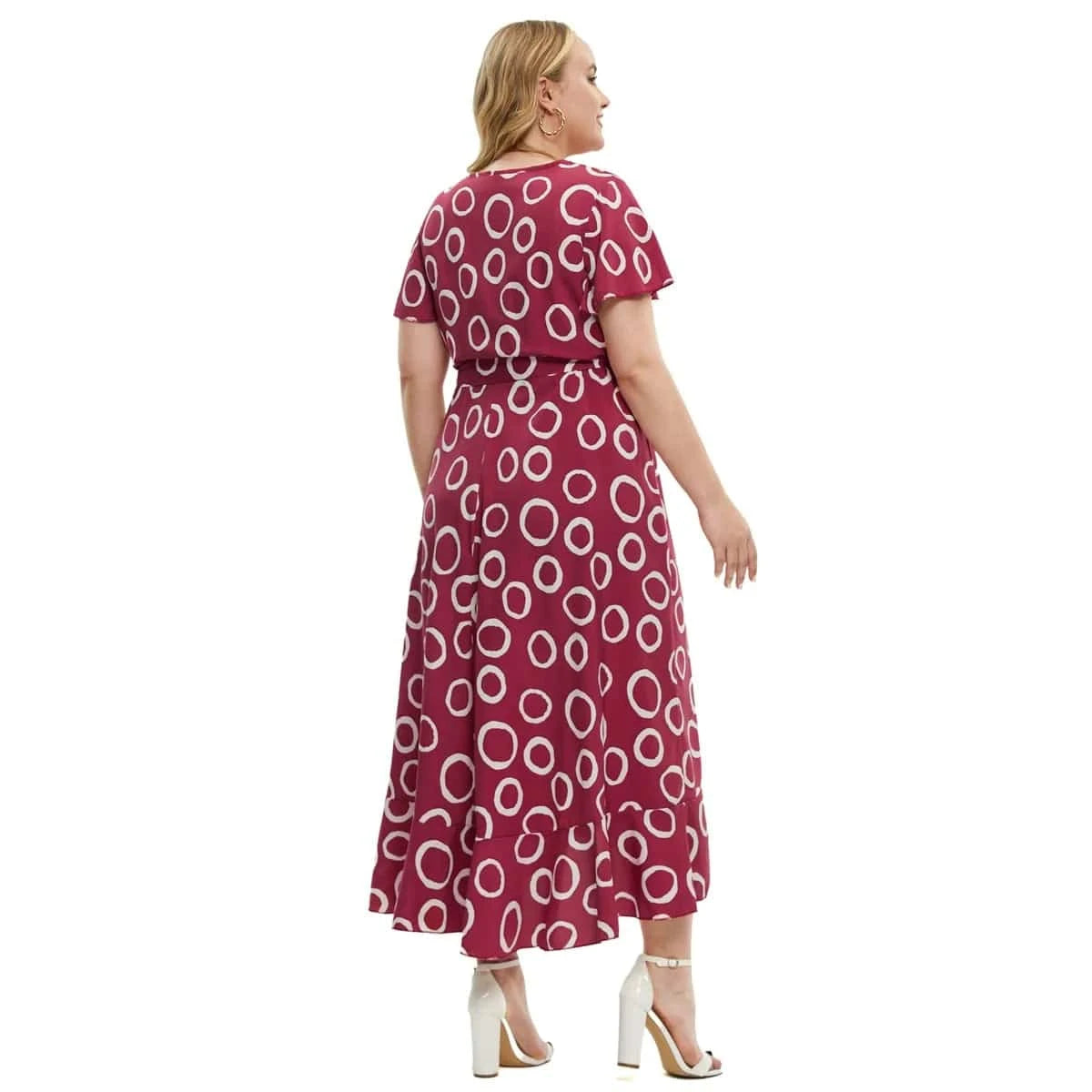 2024 New Arrivals women's v-neck short sleeve printed lace-up slit irregular dress