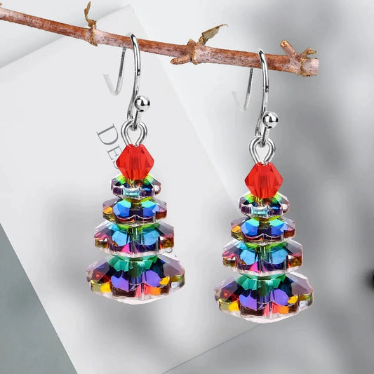 2024 New Creative Christmas Tree Earings Elegant Women's Pendant Earrings Multi Layer Electroplated Crystal Jewelry