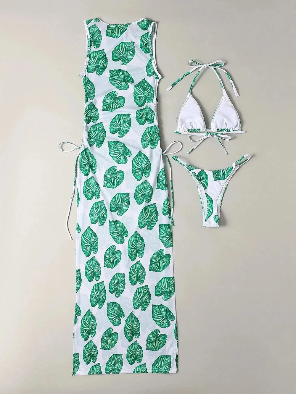 2024 New Custom Summer Beach Bathing Suit Women Sexy Mini Bikini Set with Mesh Skirt Swimsuit  Halter Three Pieces Swimwear