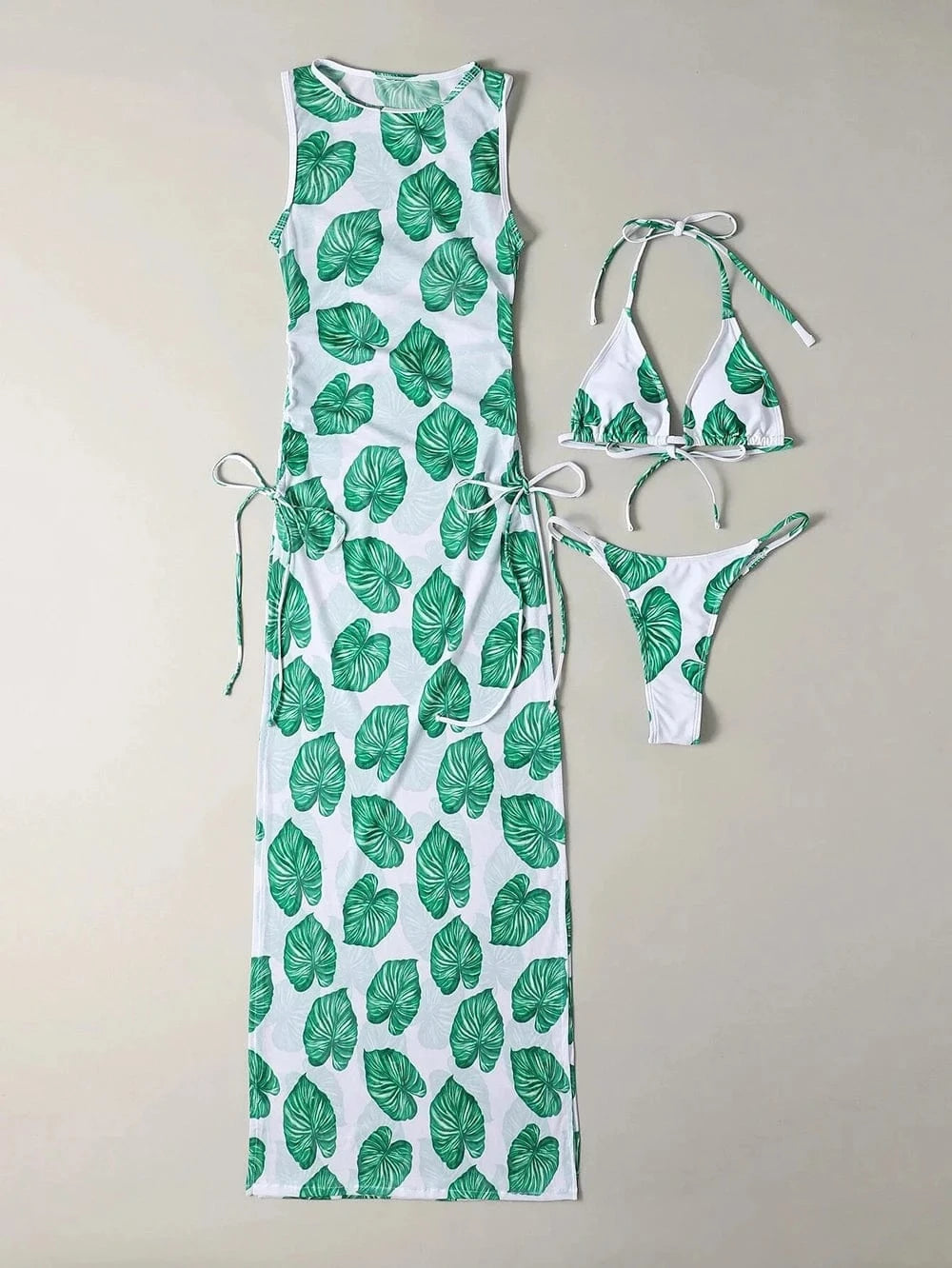 2024 New Custom Summer Beach Bathing Suit Women Sexy Mini Bikini Set with Mesh Skirt Swimsuit  Halter Three Pieces Swimwear