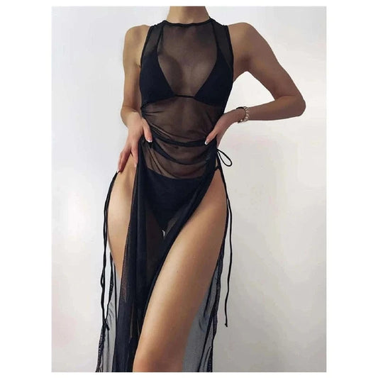 2024 New Custom Summer Beach Bathing Suit Women Sexy Mini Bikini Set with Mesh Skirt Swimsuit  Halter Three Pieces Swimwear
