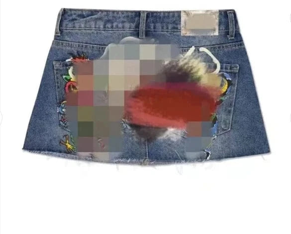 2024 New Design Retro Print Y2K Women Denim Mini Skirt Casual Streetwear A Line Jean Skirts
