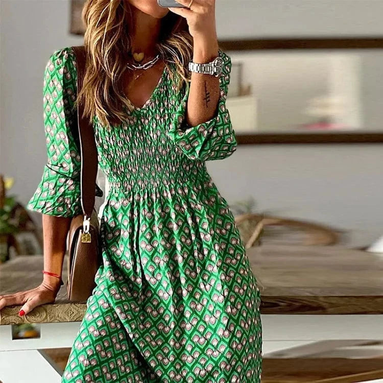 2024 New Design Spring New Fashion Women'S V-Neck Waist-Skimming Floral Print Pendulum Long Dresses