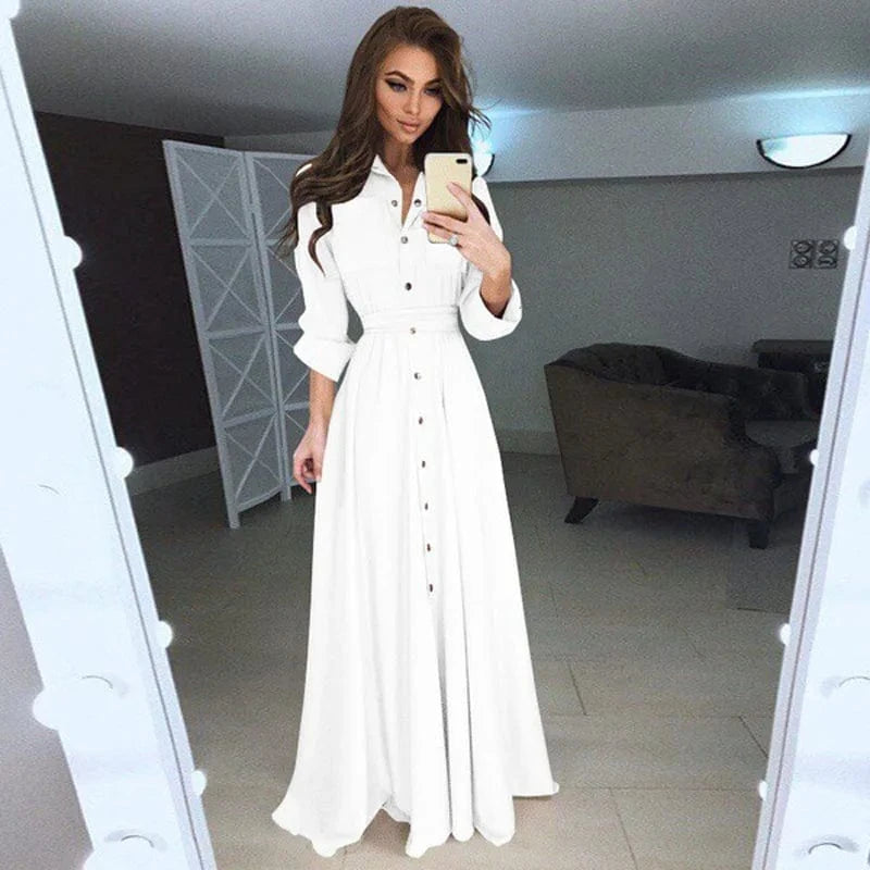 2024 New Design Wish Plus Size Women Slim Button Dress Shirt Long Sleeve Maxi Shirts Dress