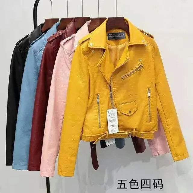 2024 New Fall Jacket Woman Pu Coat Asymmetrical Short Motorcycle Leather Jacket Women
